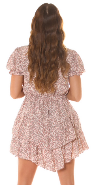 tiered mini dress with short sleeves Brown